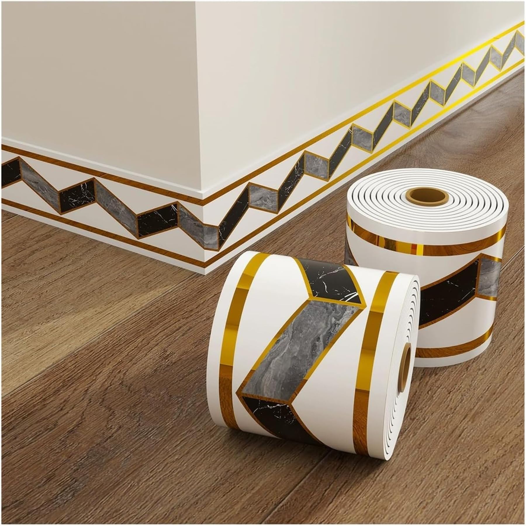 Flexible Baseboard Moulding Trim, Marble Wall Border Sticker 4" x 16.4' Self Adh