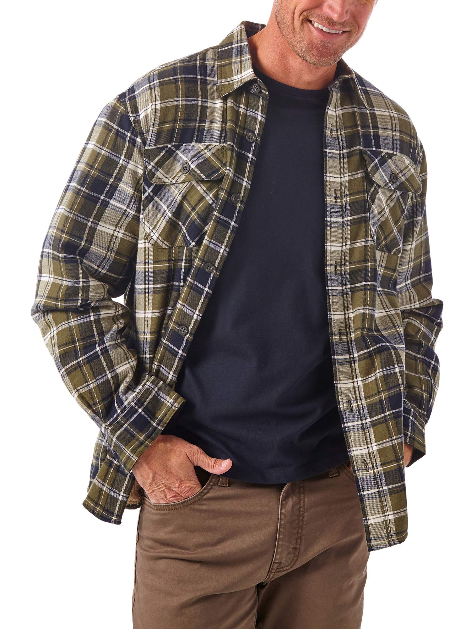 Wrangler Authentics Long Sleeve Sherpa Lined Shirt Jacket Button Down Shirt Men