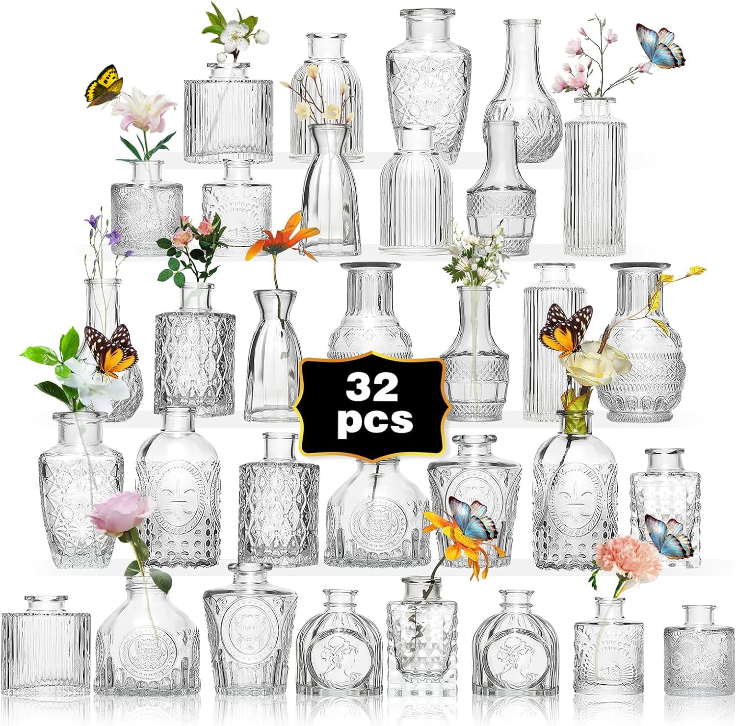 Anquephd Glass Bud Vase Set of 32PCS Wedding Centerpieces for Tables,Mini Clear 