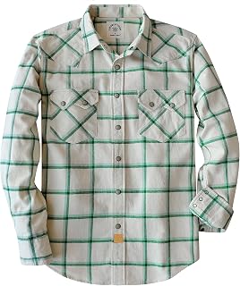 Dubinik® 6.3oz Flannel Shirt for Men Western Long Sleeve Cotton Snap Cowboy