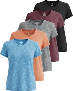 Real Essentials Womens Plus Size Just My Quick Dry Fit Dri Fit Active Wear Yoga Workout Athletic Tops Running Gym Exercise Ladies Short Sleeve Crew Scoop Neck Tees T-Shirt, Set 2, 2X, Pack of 5