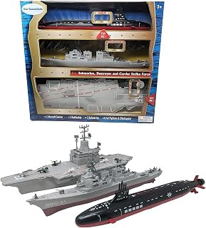Toy Aircraft Carrier Submarine and Battleship Destroyer Combo | 8 Mini Fighter Jets