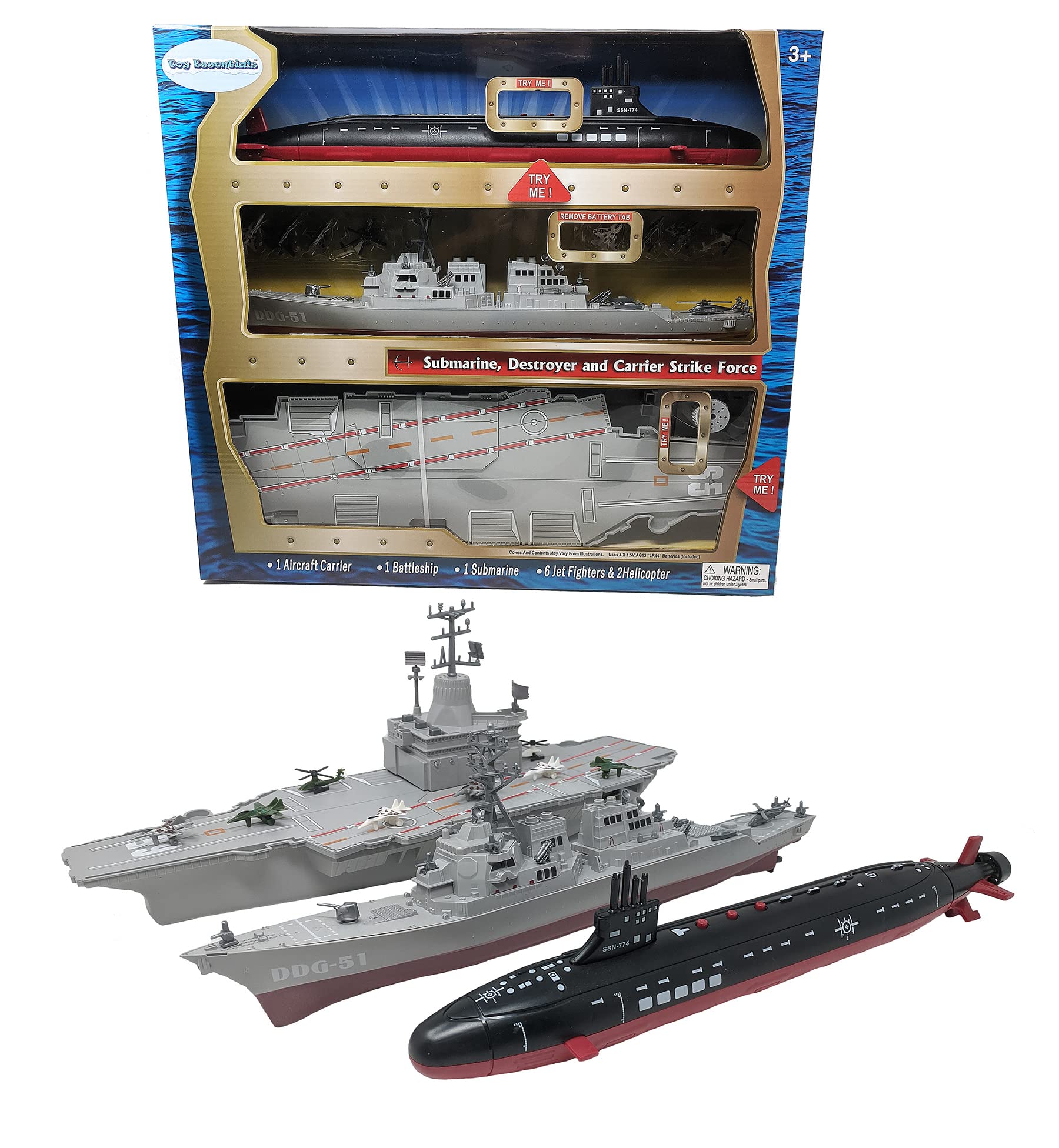 Toy Aircraft Carrier Submarine and Battleship Destroyer Combo | 8 Mini Fighter J