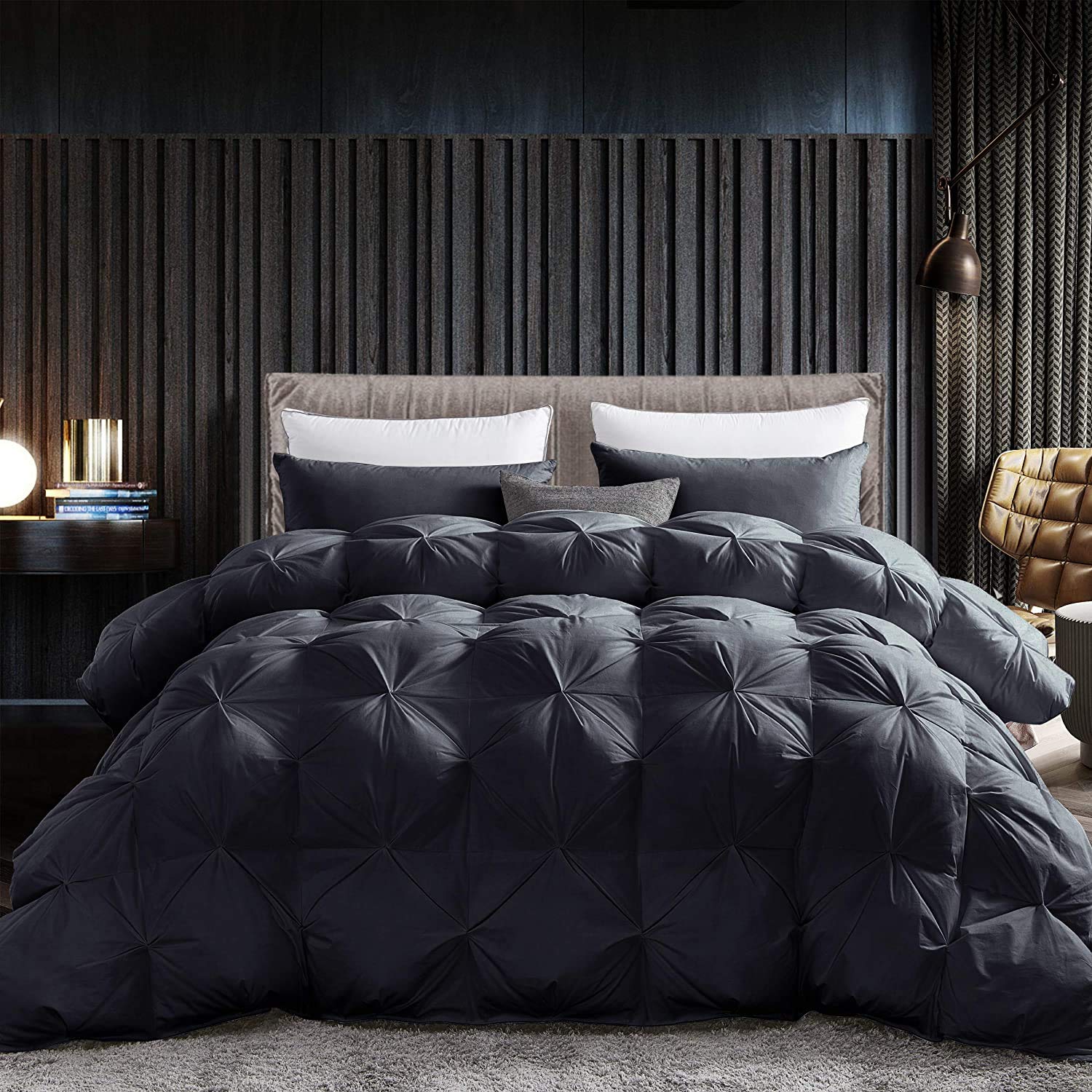 Luxurious All-Season Goose Down Feather Fiber Comforter Queen Size Duvet Insert,