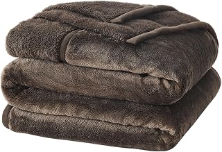 Kumori 2-Piece Set, Thick Blanket, Double for Winter, Warm, Padded, Collared, Flannel, Three-Layer Construction, Moisture Absorption, Heat Generation, Warm, Lightweight, Fluffy, Washable, No Shedding, Anti-Static, Warm, Volume Type, Brown, 70.9 x 78.7 inches (180 x 200 cm)