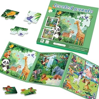 3-in-1 Magnetic Forest Animal Puzzles for Ages 3+, 97-Piece Puzzle(Animal)