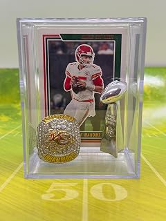 Kansas City Chiefs 2023 Super Bowl LVIII Replica Championship Ring mini Lombardi Trophy with Patrick Mahomes Card Shabowbox Set