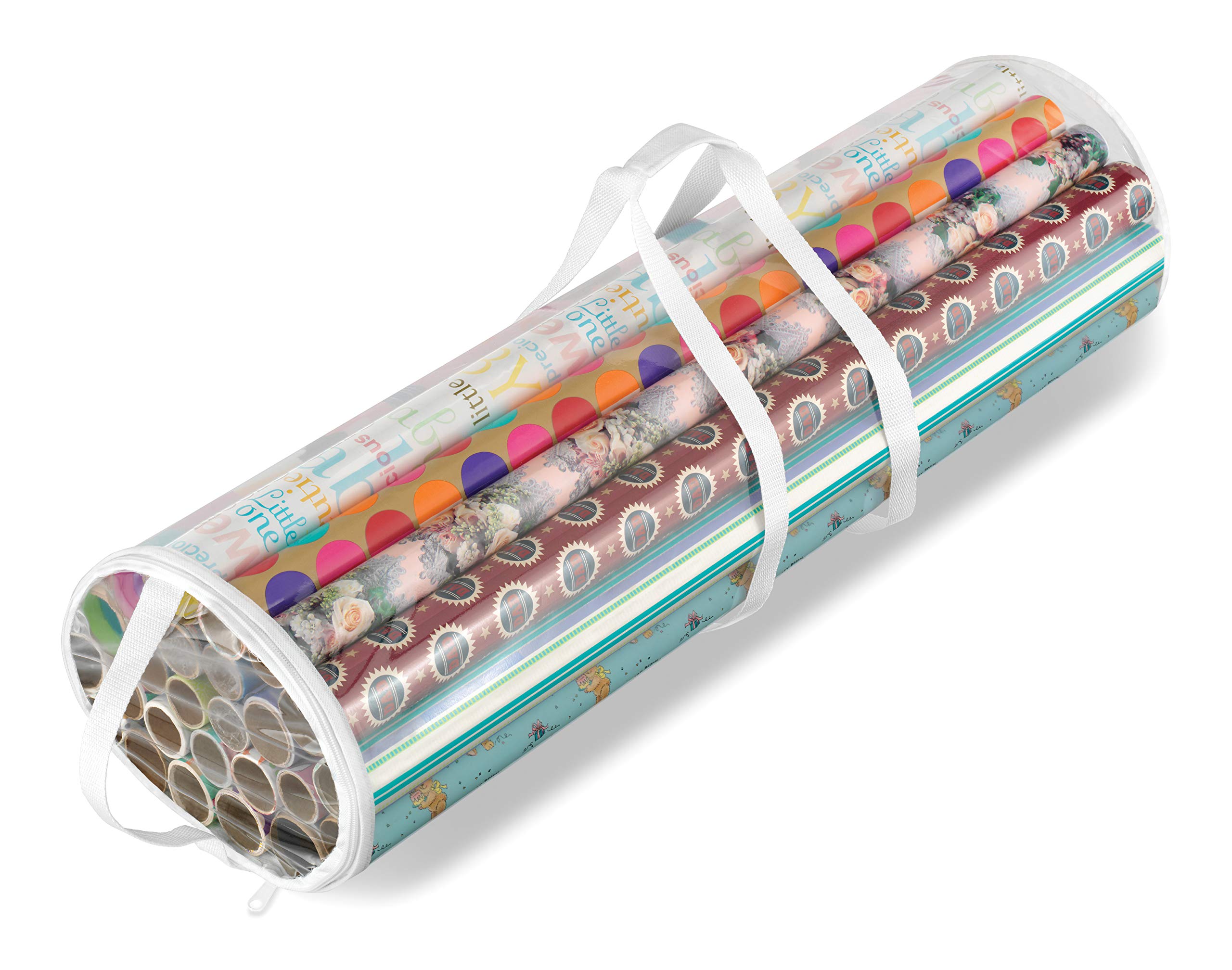 Whitmor Gift Wrap Storage Organizer with Handles & Zipper, 31", Clear/White | Cl