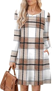 OFEEFAN Vestido tipo túnica de manga larga para mujer, vestido tipo suéter a la moda con bolsillos, plisado, casual, para invierno