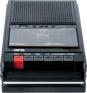 QFX Portable Shoebox Cassette Tape Player Recorder, RETRO-39BT | USB to Cassette Recording, Built-In Mic, 3.5" Bluetooth Speaker, FM Radio, MP3 Playback, Line-In/Out, AC/Battery Powered
