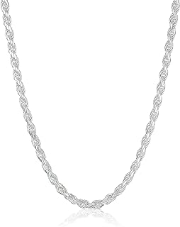 Amazon Essentials Plated Sterling Silver Diamond Cut Rope Chain Necklace