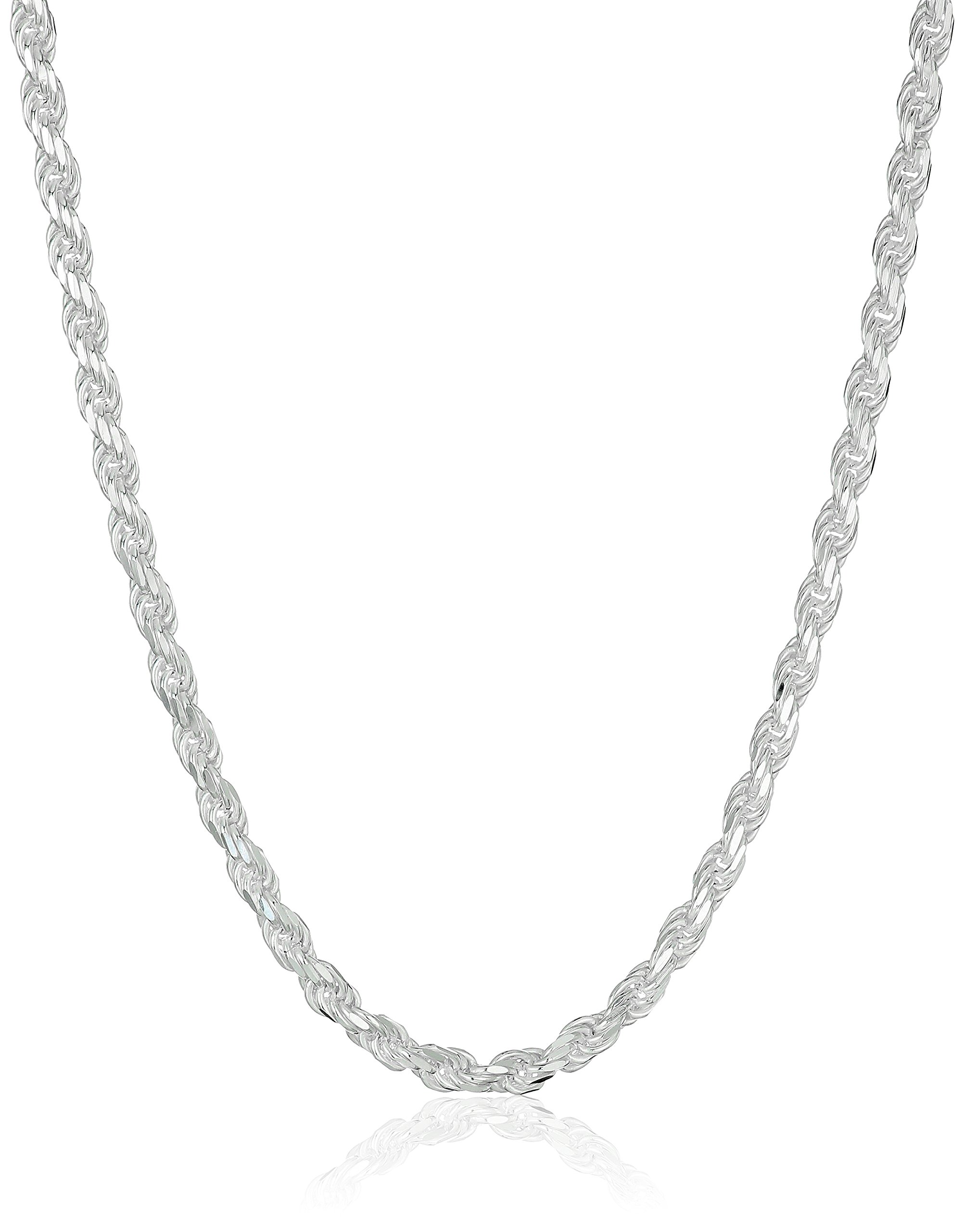 Amazon Essentials Plated Sterling Silver Diamond Cut Rope Chain Necklace