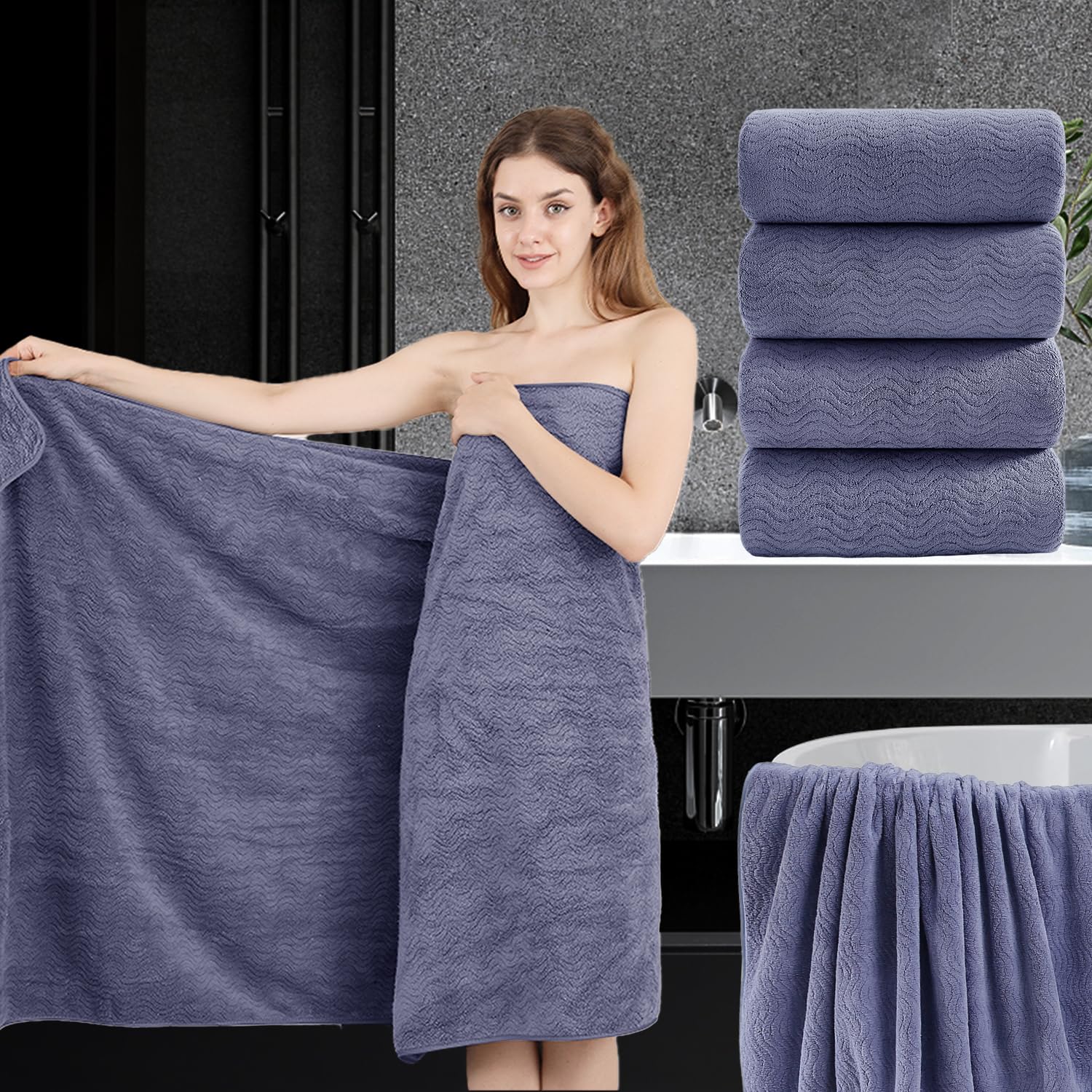 4 Pack Bath Towels - 35x70 Inches Oversized Bath Towels - Highly Absorbent Soft 