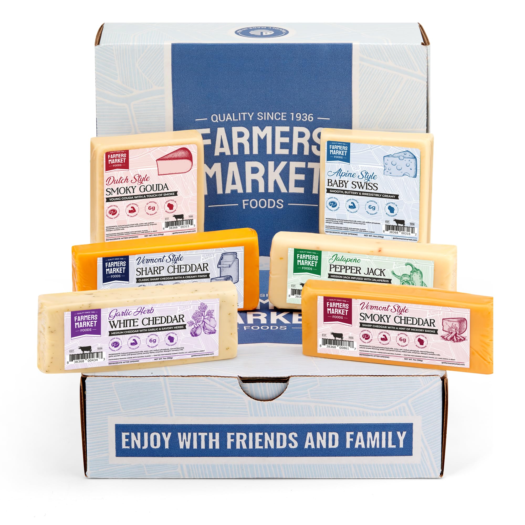 Farmers Market Cheddar, Gouda, Swiss, Pepper Jack Wisconsin Cheese Gift Set | Ga