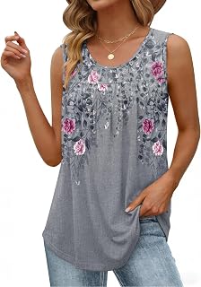 Zeagoo Canotte estive da donna, vestibilità ampia, stile bohémien, plissettate, senza maniche, girocollo, elegante, casual, tunica, camicette alla moda
