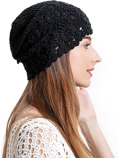 ZLYC Women Cotton Crochet Slouchy Beanie Hat Handmade Knit Summer Skull cap