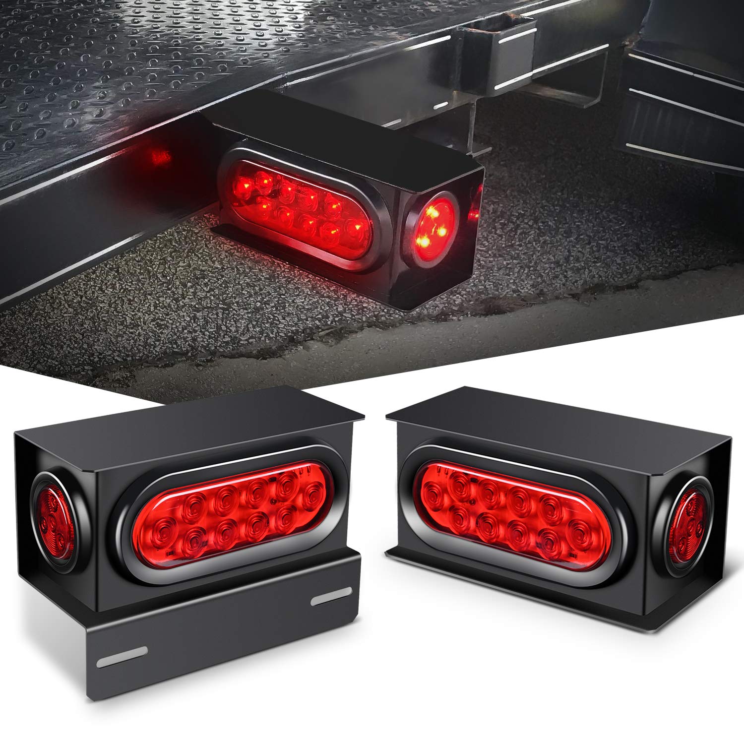 Nilight Steel Weld-On Trailer Light Box Kit with 6 Inch Oval LED Tail Light | 2 