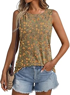 ORANDESIGNE Women Floral Pattern Round Neck Sleeveless Casual Summer Loose Tank Tops