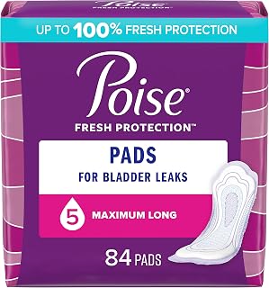 Poise Incontinence Pads for Women, Maximum Absorbency, Long, 84 Count (2 Packs of 42) (Packaging May Vary)