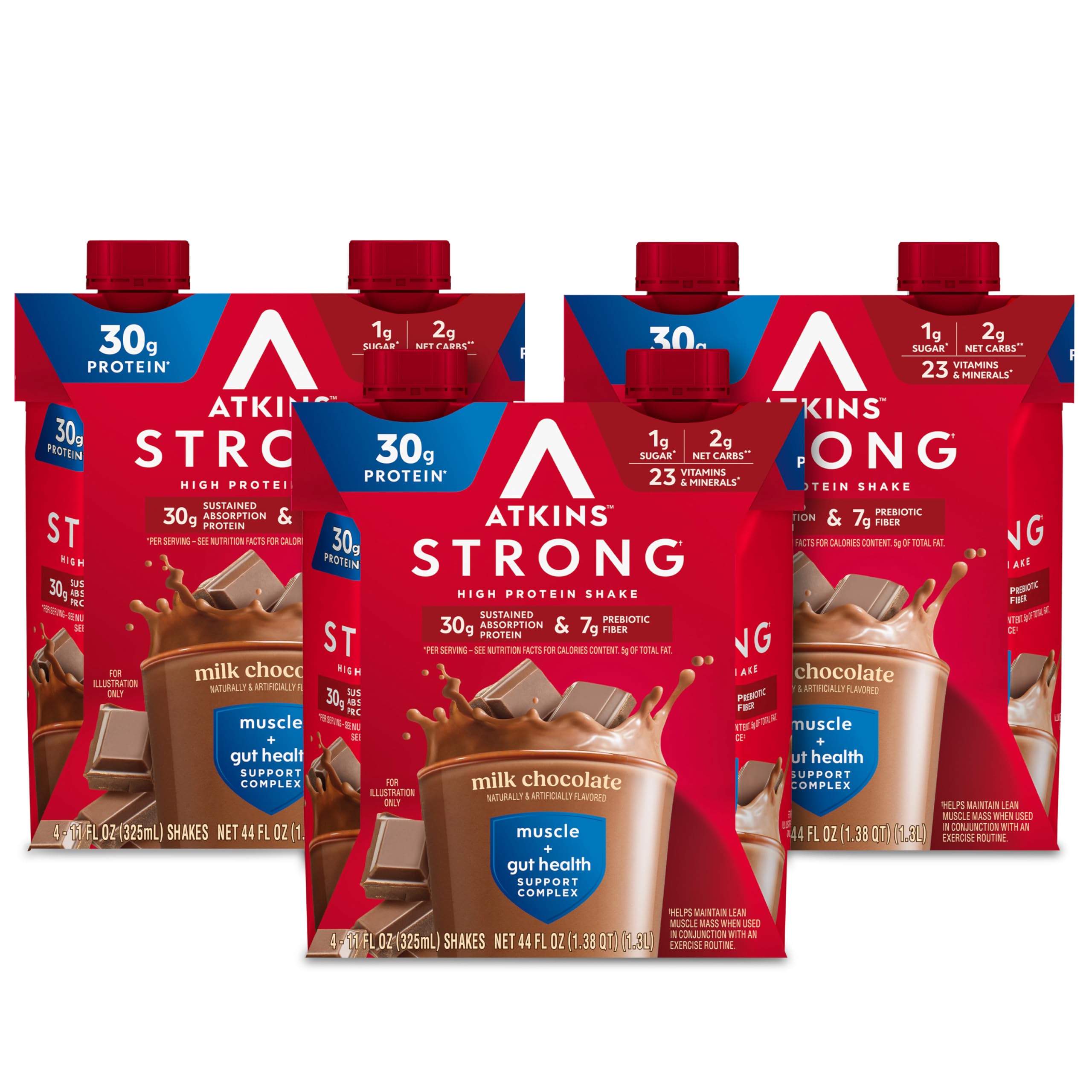 Atkins Strong High Protein Shake, Milk Chocolate, 30g Protein, 7g Prebiotic Fibe