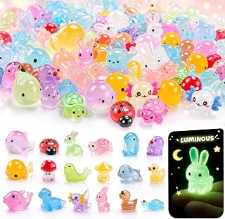 120PCS Mini Resin Animals Bulk, 24 Styles Glow in The Dark Animal Figures | Multicolor and Cute Animal Designs for Fairy Garden, Aquarium Decor, DIY Crafts, Party Favors and Miniature Collections.