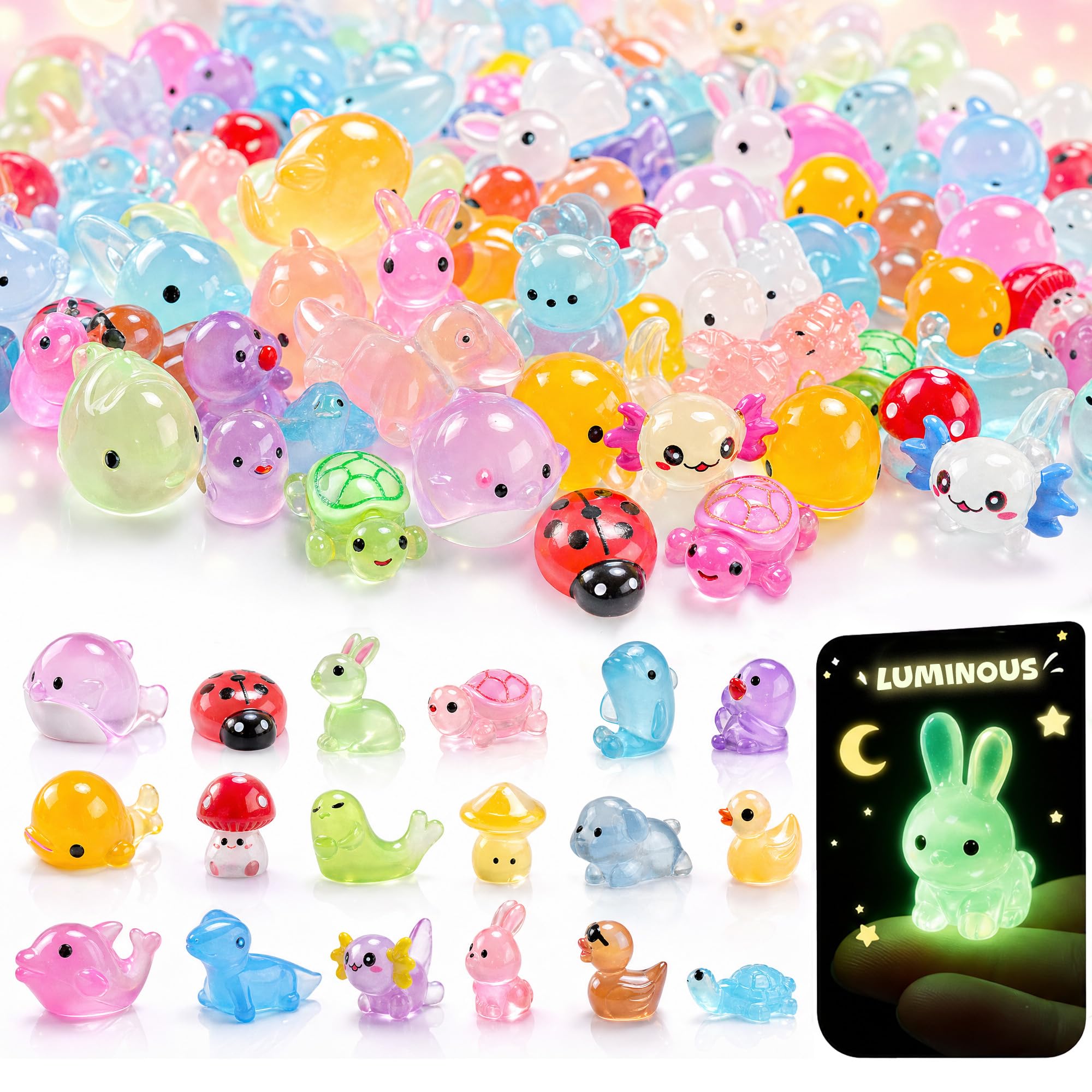 120PCS Mini Resin Animals Bulk, 24 Styles Glow in The Dark Animal Figures | Mult