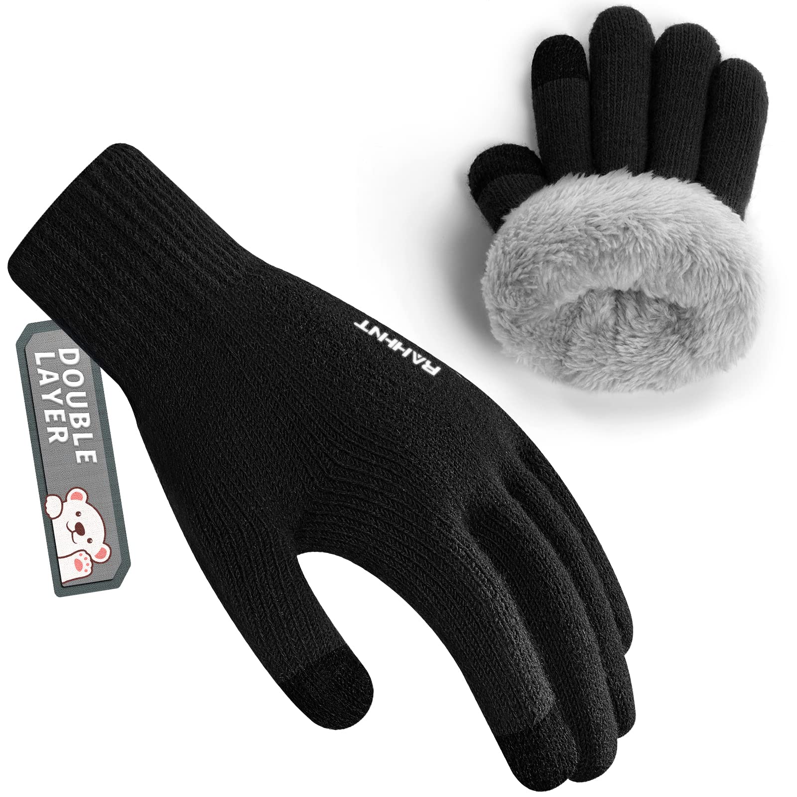 Rahhint Wool Kids Gloves for Boys Girls Winter Thermal Double Knit Gloves with I