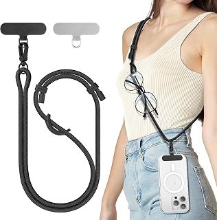 SURPHY Phone Lanyard Crossbody, Phone Strap Crossbody with 2 Tether Tabs | Adjustable Cell Phone Lanyard, Anti Theft Phone Strap, Premium Metal Buckles, Universal Lanyard for Travel, Black