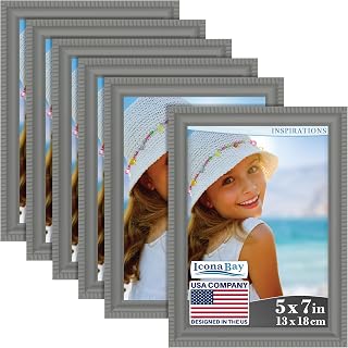 Icona Bay 7x5 Photo Frames (Grey, 6 Pack) - Modern Picture Frames - Wall Mountable or Wall Mount - Inspirational Collection