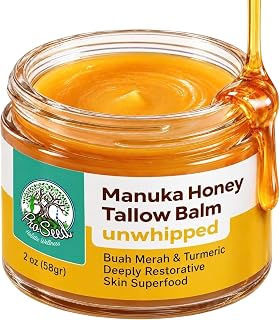 ProSeed Manuka Honey Tallow Balm for Face & Body Butter, Skin Care 2 oz. | Grass Fed & Finished Beef Tallow, Vitamin E, Turmeric Eczema Cream, Dry Itchy Skin, Face Moisturizer, Made in USA