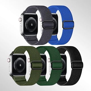 5 Pack Elastic Bands Compatible with Apple Watch Band Ultra 2 49mm 46mm 45mm 44mm 42mm 38mm 40mm 41mm Men Women Nylon Braided Elastic Band for iWatch Series 11