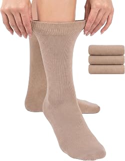 HUGH UGOLI Womens Soft Bamboo Dress Socks & Thin, Crew, Socks for Business, Trouser, Casual, Non-Binding, 3 Pairs