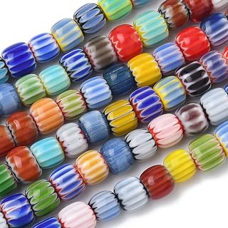 365pcs Millefiori Chevron Glass Beads Handmade Barrel Shape Loose Beads Glass Spacer Beads for DIY Jewelry Making Bracelet Necklace Keychain Crafts 5.5~7x5~0.8cm