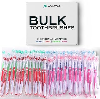 Avistar Bulk Toothbrushes Pack - 148 Individually Wrapped for Travel, Hotels, Relief Missions, and Donations - Disposable Toothbrush Pack Adults and Kids - Red, Blue, Green, Pink
