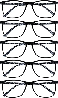 OPULIZE Arc Gafas de Lectura 5-Pack Montura Cuadrada Estilizada Negra Varillas Translúcidas con Dibujos Lentes Resistentes a Arañazos Bisagras de Muelle Hombre Mujer RRRRR66-1 +1.50