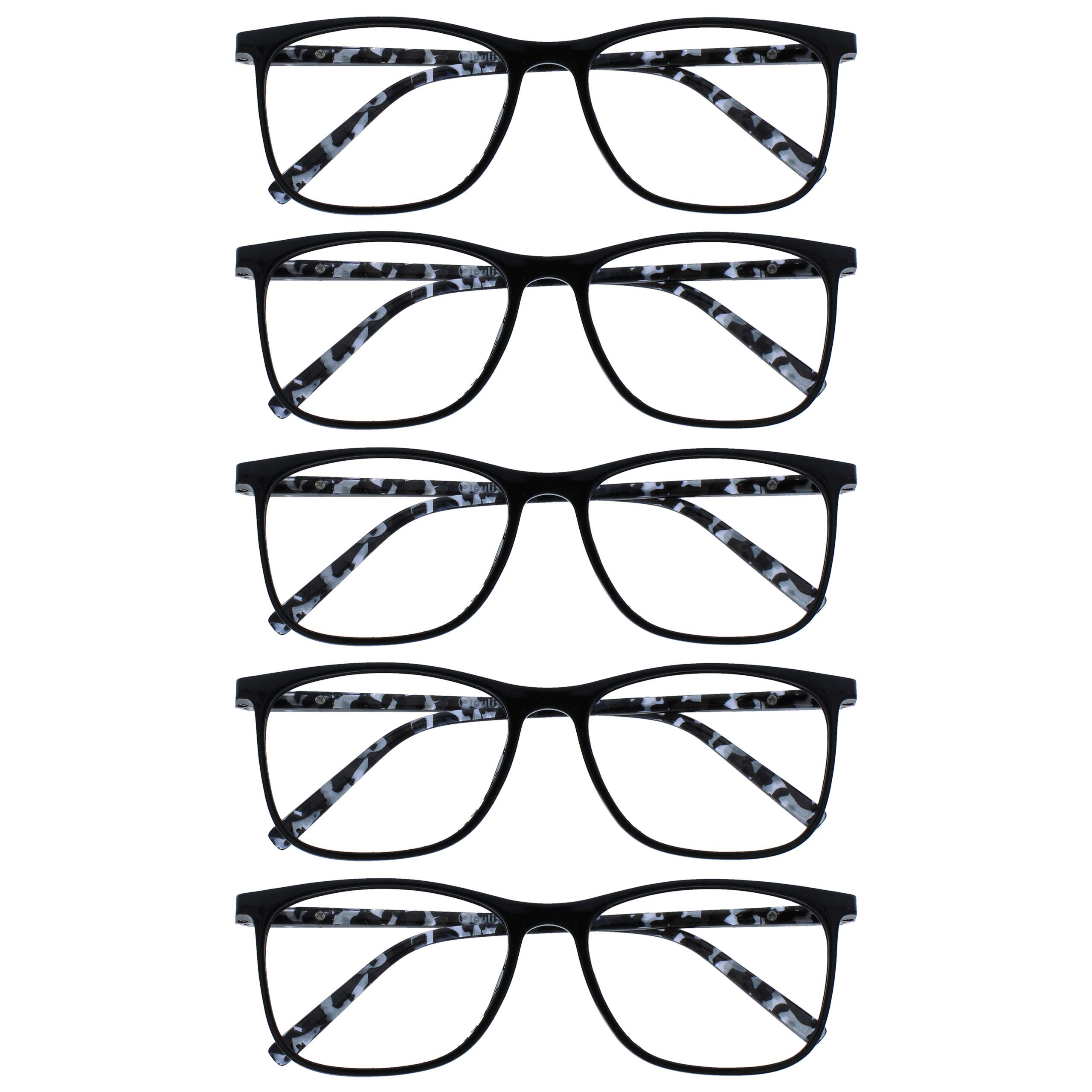 OPULIZE Arc Gafas de Lectura 5-Pack Montura Cuadrada Estilizada Negra Varillas T