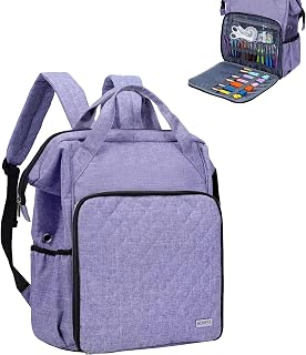 HOMEST Crochet Bag Organizer for Yarn Storage, Knitting Bag and Accessories | Large capacity for projects, hooks, needles and supplies with roomy pockets, easy access and sturdy handles, Purple