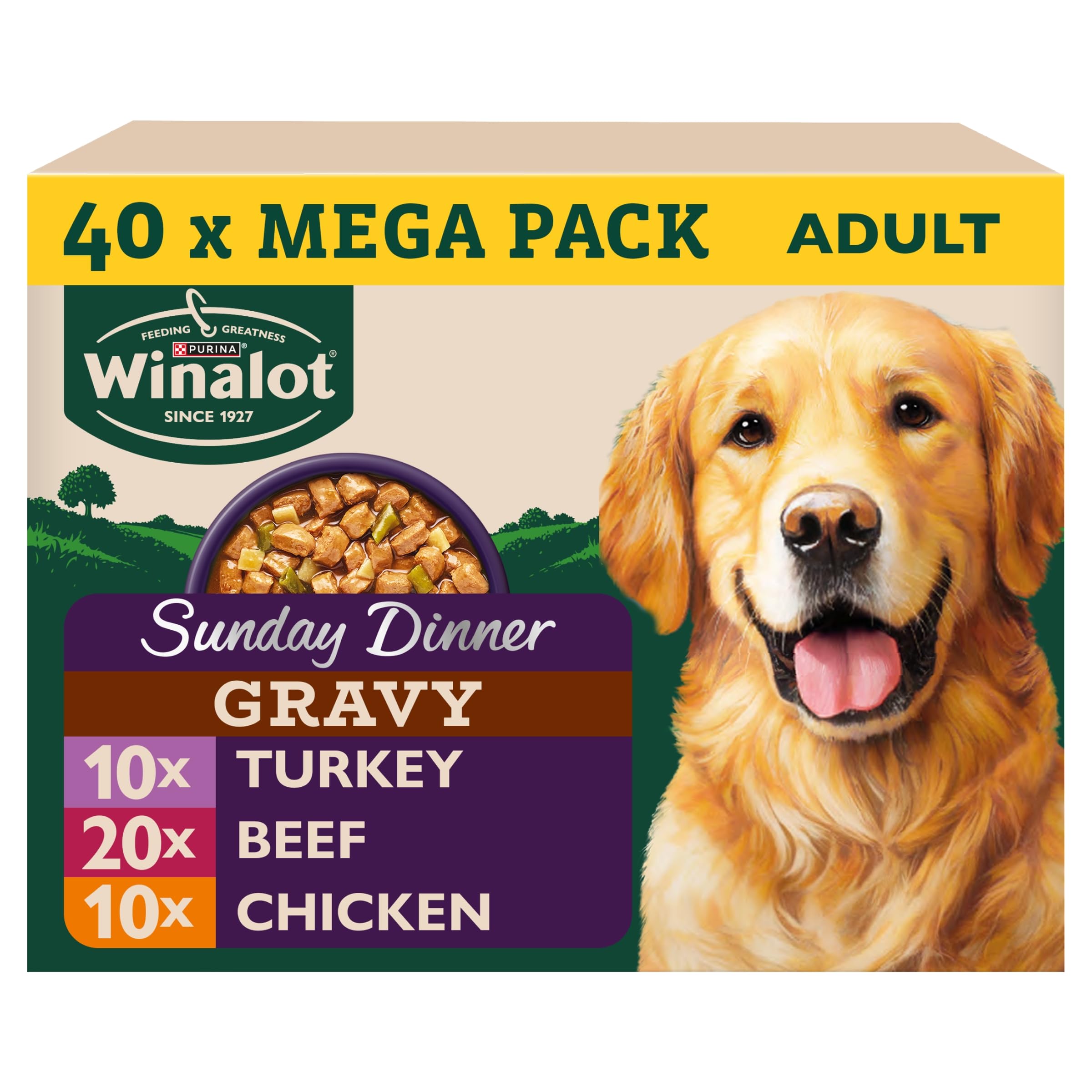 WINALOT Sunday Dinner Mixed in Gravy Wet Dog Food Pouches 40x100g