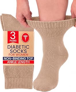 Hugh Ugoli Diabetic Women's Ankle Socks, 3 Pairs, Ultra Soft and Breathable Bamboo Socks, Comfortable for Swollen Ankles, Non-Tight Cuff and Seamless Toe, Size 3-6/8-10