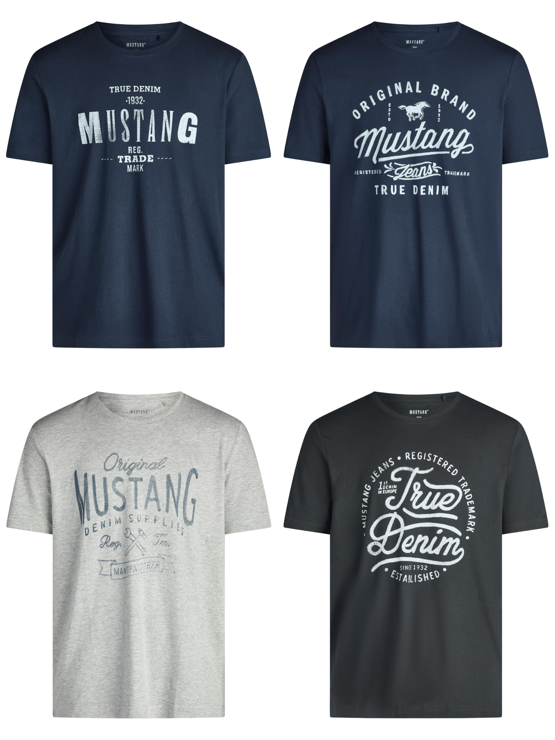 Mustang, Pack of 4 Men's T-Shirts with Front Print and Round Neck, Assorted Colo