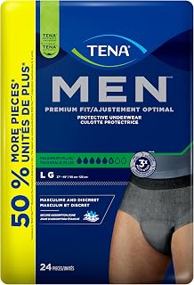 TENA Men Maximum Plus Incontinence Underwear, Large, 37-49in, Grey, 24 ct | Designed to feel like regular underwear, these offer a close fit and dependable protection from leaks, odor and wetness