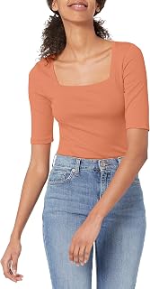 Amazon Essentials Women's Fitted T-Shirt with Square Neck and Half Sleeves