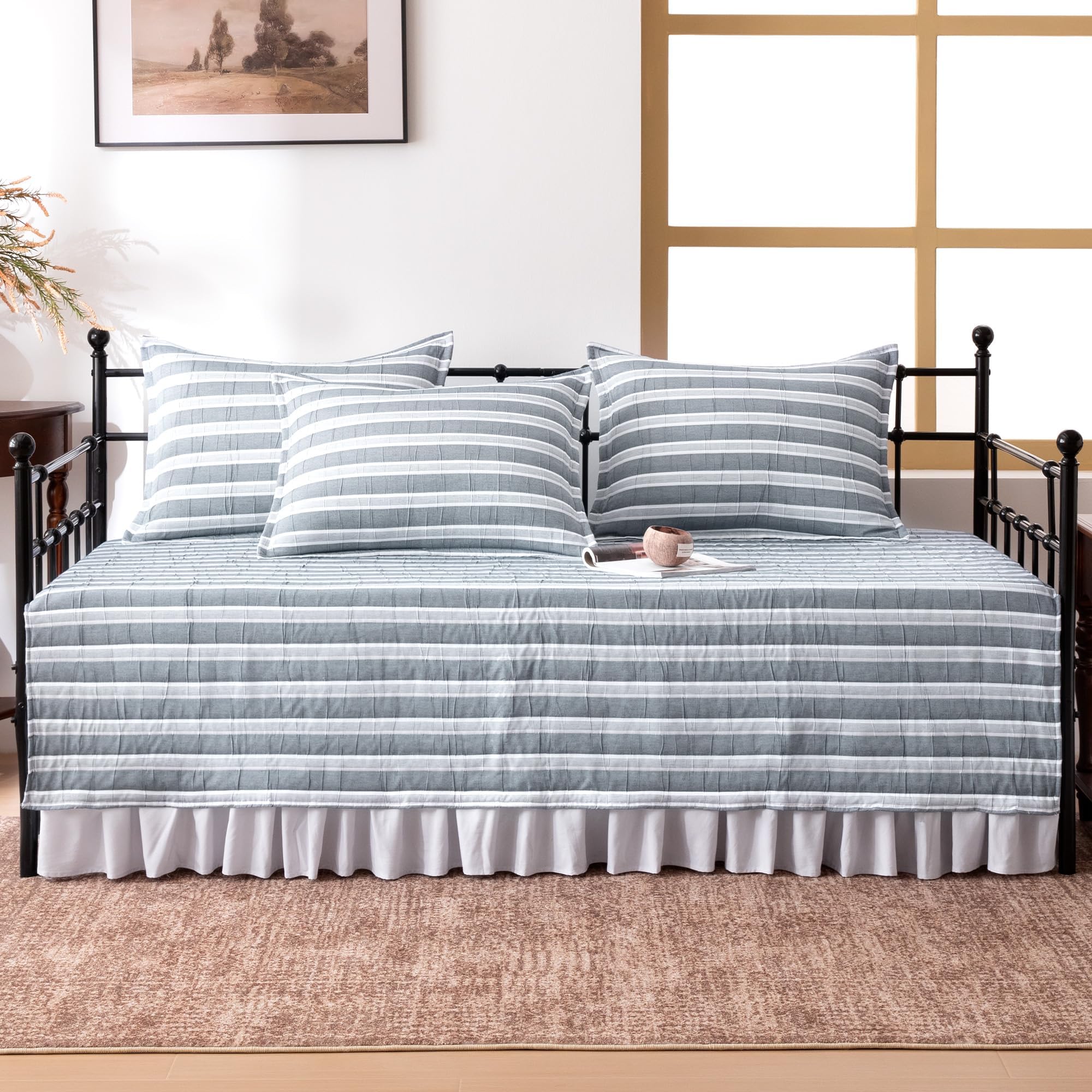 SLEEP ZONE 5 Pcs Daybed Cover Set Stripe Cotton Quilting Cozy All Season Cozy Da