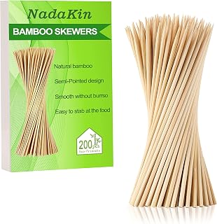 200 PCS Bamboo Skewers, 12 Inch Wooden Skewers for Appetizers Fruit Kebabs | Mini Food Sticks for Barbecue Grilling Burger Sausage, Natural Cocktail Picks for Drinks, Long Toothpicks Tooth Picks