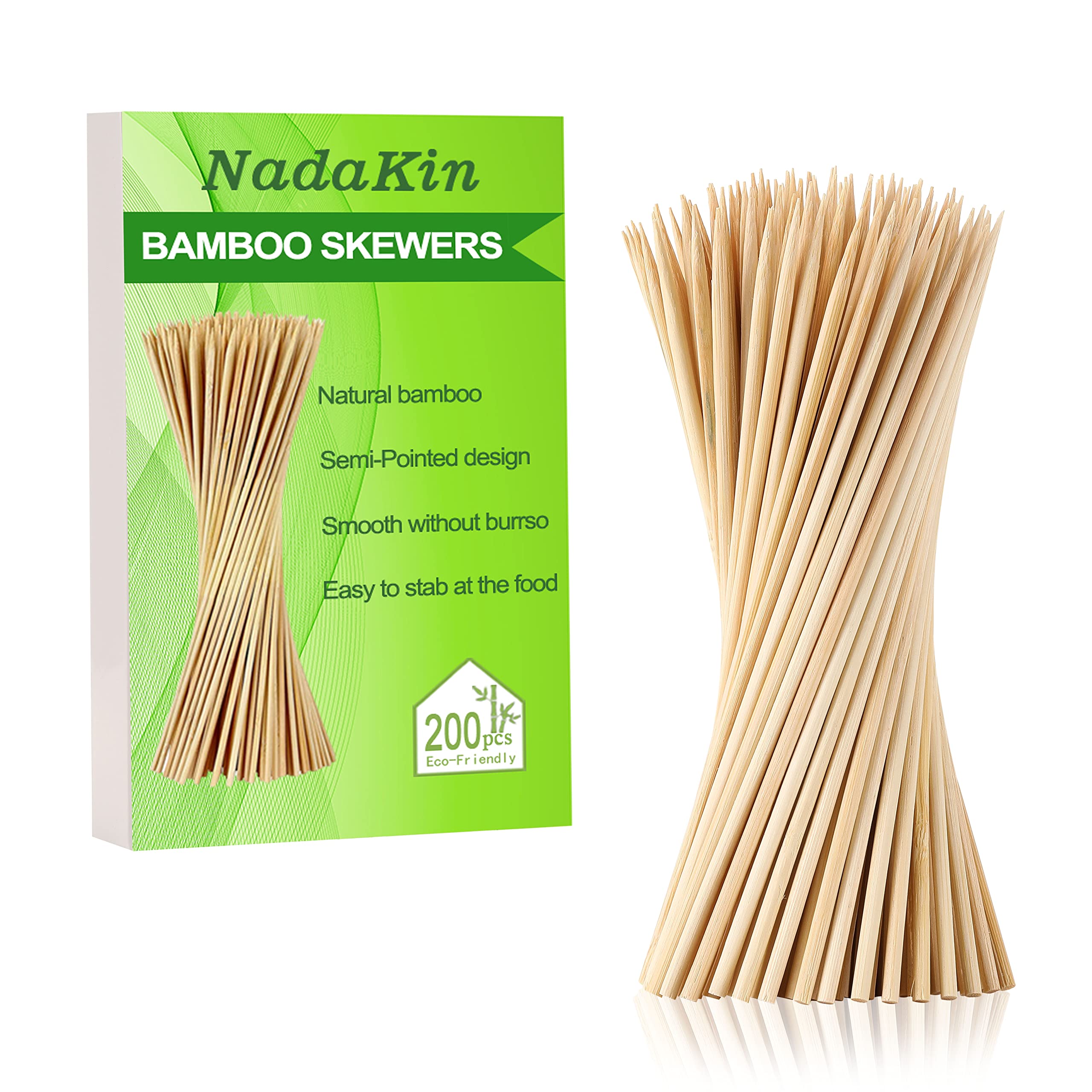 200 PCS Bamboo Skewers, 12 Inch Wooden Skewers for Appetizers Fruit Kebabs | Min
