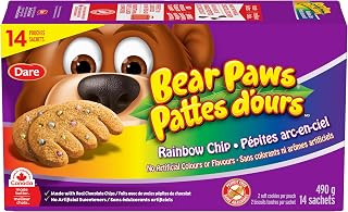 Bear Paws Rainbow Chip Cookies - Soft Cookie Snack Packs, School Snacks, Made With Real Chocolate Chips, Peanut Free, Family Pack, 490g, 14 Pouches