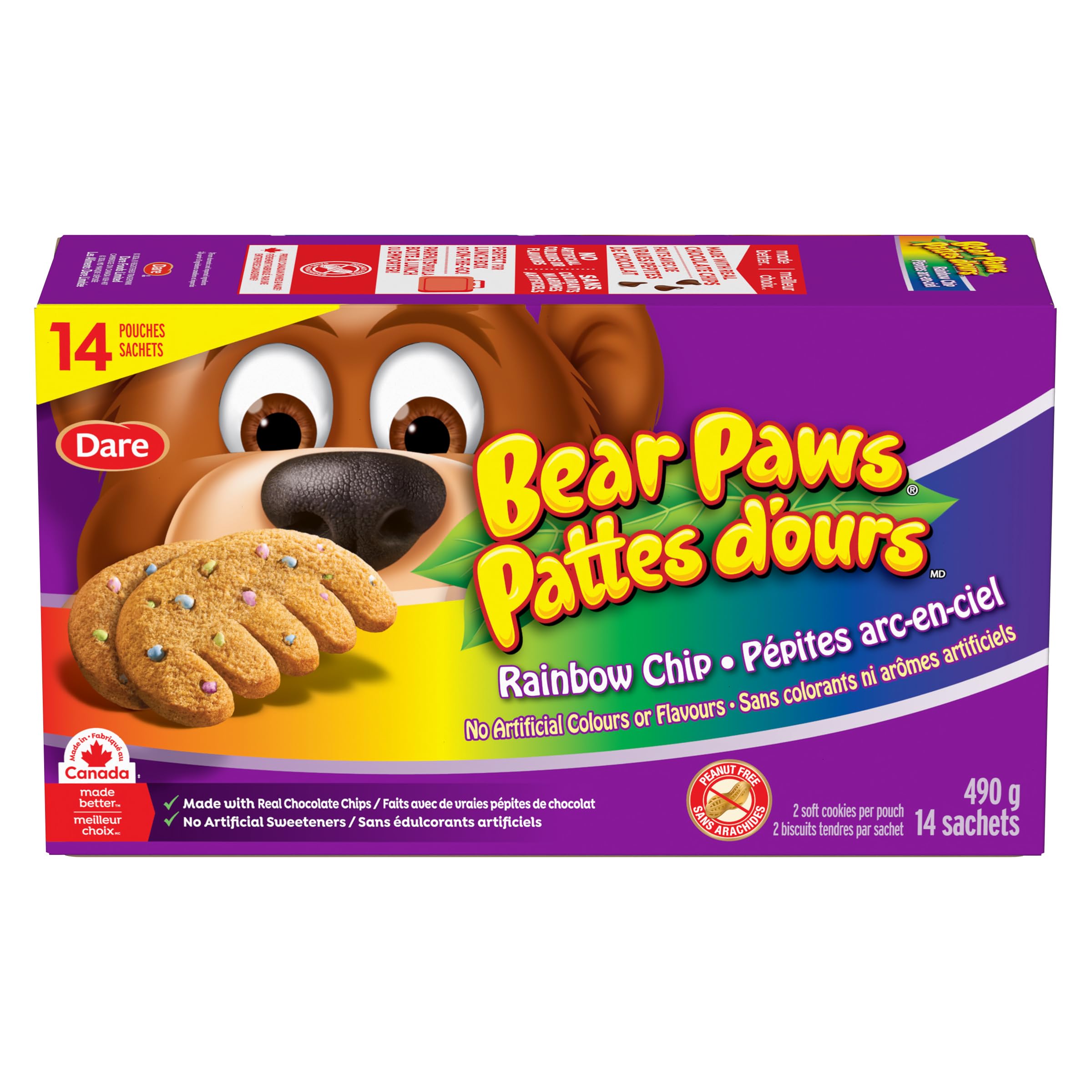 Bear Paws Rainbow Chip Cookies - Soft Cookie Snack Packs, School Snacks, Made Wi