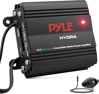 Pyle Auto 2-Channel Marine Amplifier - 200 Watt RMS 4 OHM Full Range Stereo with Wireless Bluetooth & Powerful Prime Speaker - High Crossover HD Music Audio Multi Channel System PLMRMB2CB, Black