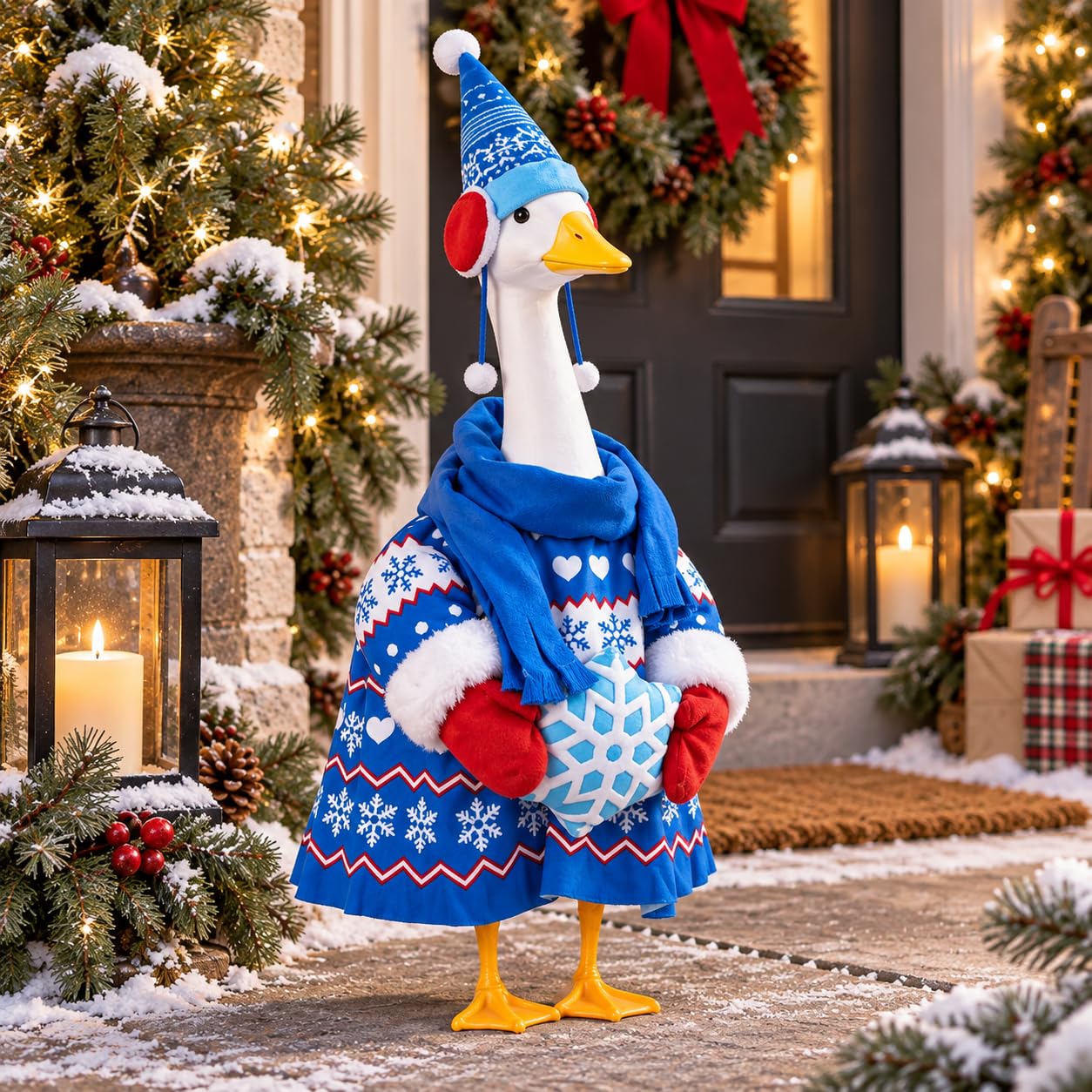 Lavyn Porch Goose Winter Outfit for 23 Inch Goose, Christmas Porch | Blue snowfl