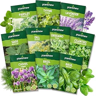 PLANTMEW 10 Herb Seeds Variety Pack - 7,000+ Heirloom Non-GMO Seeds - Basil, Cilantro, Lavender, Parsley, Dill, Thyme, Chives, Oregano, Sage, Herb Garden Kit for Planting Home Garden, Gardening Gift